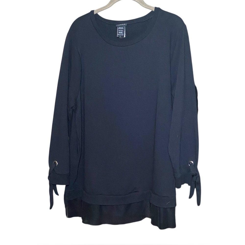 Torrid Dropped Shoulder Sweatshirt Sheer Mesh Ruffle Hem Bow Sleeves Black